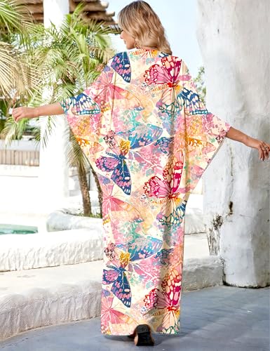 MAKABO Kaftan for Women Caftans Moo Moos Beach Cover Up V Neck Button Down with Pockets Maxi Dresses 20254