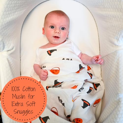 Image of LollyBanks Swaddle Blanket, 100% Cotton Baby Blanket, Soft Muslin Swaddle Blankets 47 x 47 Inches, Nursery Swaddling Blankets for Boys and Girls, Baby Essentials, Registry (Halloween Print)