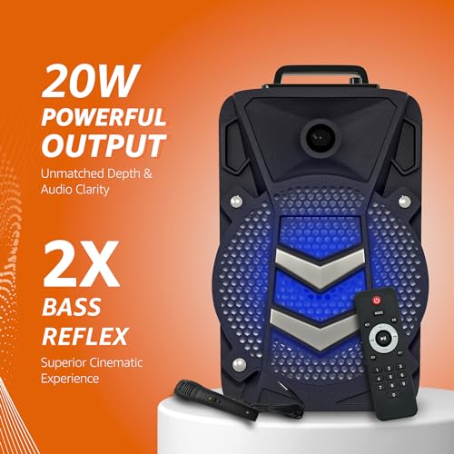Image of AmazonBasics Party Speaker - Wireless PA Speaker with Lights, Radio, Bass Boost, Mic Input and USB Charging