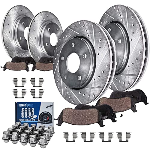 Image of Detroit Axle - Brake Kit for 07-13 Nissan Altima, 11.65'' inch Front & 11.46'' inch Rear Drilled Slotted Brake Rotors Ceramic Brake Pads Wheel Lug Nuts 2007 2008 2009 2010 2011 2012 2013 Replacement