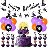 Witch Birthday Party Decorations with Happy Birthday Banner Halloween Theme Cake Topper Cupcake Picks Birthday Witch Garland for Girls Horror Happy Birthday Supplies