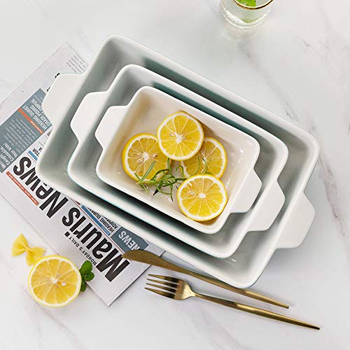 Krokori Bakeware Set, Rectangular Baking Pan Ceramic Glaze Baking Dish For Cooking, Kitchen, Cake Dinner, Banquet And Daily Use, 3 Pcs, 11.6 X 7.8 Inches Of Aquamarine #TOP3