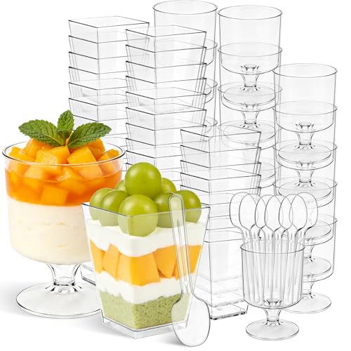 Ginkgo 100 Pack 5 oz Square & Goblet Dessert Cups with Spoons, 200 Pieces