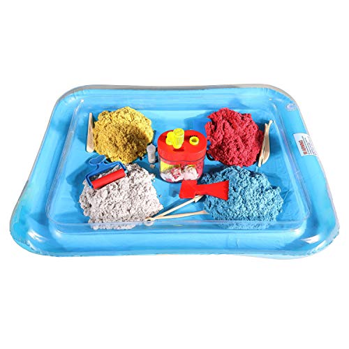Coolsand Multicolor Moldable Indoor Play Sand Set - Includes: Red, Yellow, Blue & White Sand (1Lb Each), Glitter, Mixer, Slice And Scrape Tools And Inflatable Sandbox #TOP2
