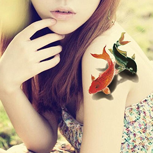 Tafly Waterproof Fake Tattoo Stickers 3D Colorful Fish Water Transfer Temporary Tattoo 5 Sheets #TOP3