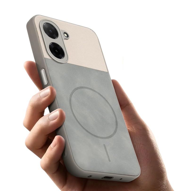 Image of Bintage CASE Mac Safe Design Hard Light Weight Back Case | Soft Border Camera Protect | Dual PU Leather Finish Back Cover Compatible for Mi REDMI A5 4G - White & Grey