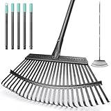 KeFanta Garden Leaf Rake ,18.5" Wide Heavy Duty Leaf Rake with 25 Metal Tines, Leaves Rakes with 6FT Adjustable Handle for Yard Lawn Shrub Garden Leaves