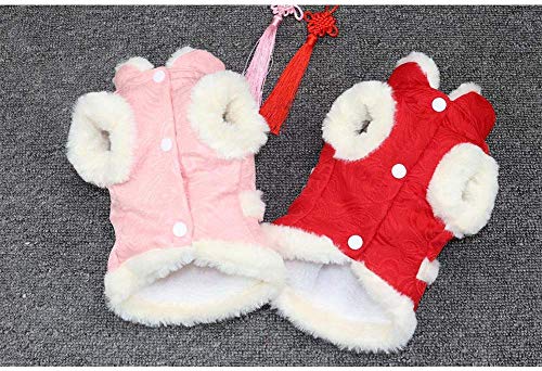 Delifur Dog Tang Costume With Peony Pattern Pet Winter Coat Happy New Year Qipao Costume Tang Dynasty Cat Dress For Schnauzer Teddy French Bulldog (S, Red) #TOP2