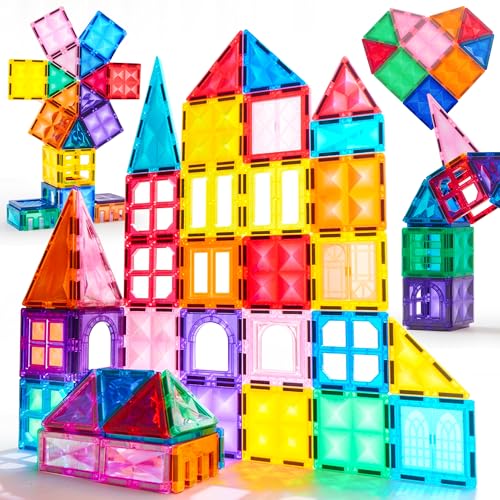 SYNCFUN Starshine Magnetic Tiles 66pcs, 2D & 3D Magnet Building Tiles, Durable and Creative STEM Building Set for Kids Aged 3-5 4-8, Educational Toy Gift