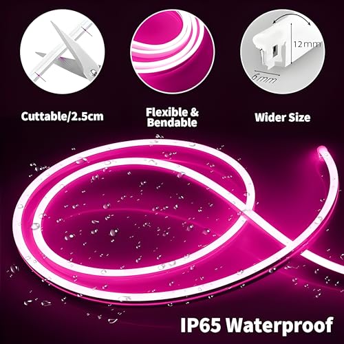 Image of 16.1 Feet Neon LED Strip Light | 12V Adapter, Waterproof IP65, Silicone Flexible Rope Light for Home Wall Decor & Gaming Room| Led Strip Lights | Neon Lights 5 Meter | (Pink)