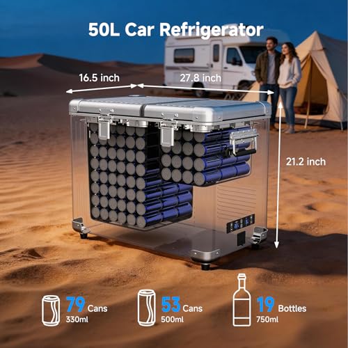 Image of BODEGA 53 Quart (50L) Portable Car Refrigerator, 12V Dual Zone Car Fridge Freezer, Lightweight Aluminum Electric Cooler with Compressor, -4F to 68F, DC /AC for Truck, RV, Camping, Van, Home Use