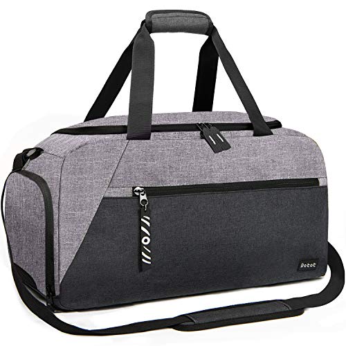 Rotot Sports Duffle Gym Bag, Men Women Duffel with Waterproof Shoe Compartment Pouch, Weekender Travel with a Water-resistant Insulated Wet Pocket Cooler (33L, Gray)