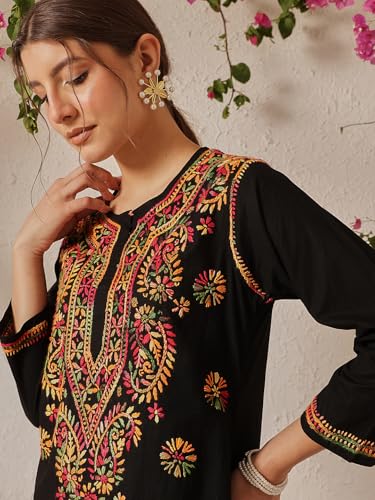 Image of ADA Women's Cotton Straight Kurta, XXS (Black, 2XS18804)