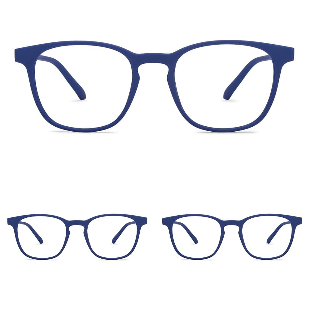 HUSTLR - As Seen On Shark Tank | Peyush Bansal Glasses | Zero Power Bluecut & Antiglare Computer Eyeglasses | Midnight Blue Full Rim Square | For Men & Women | Medium | LB E14058 (Pack of 3)