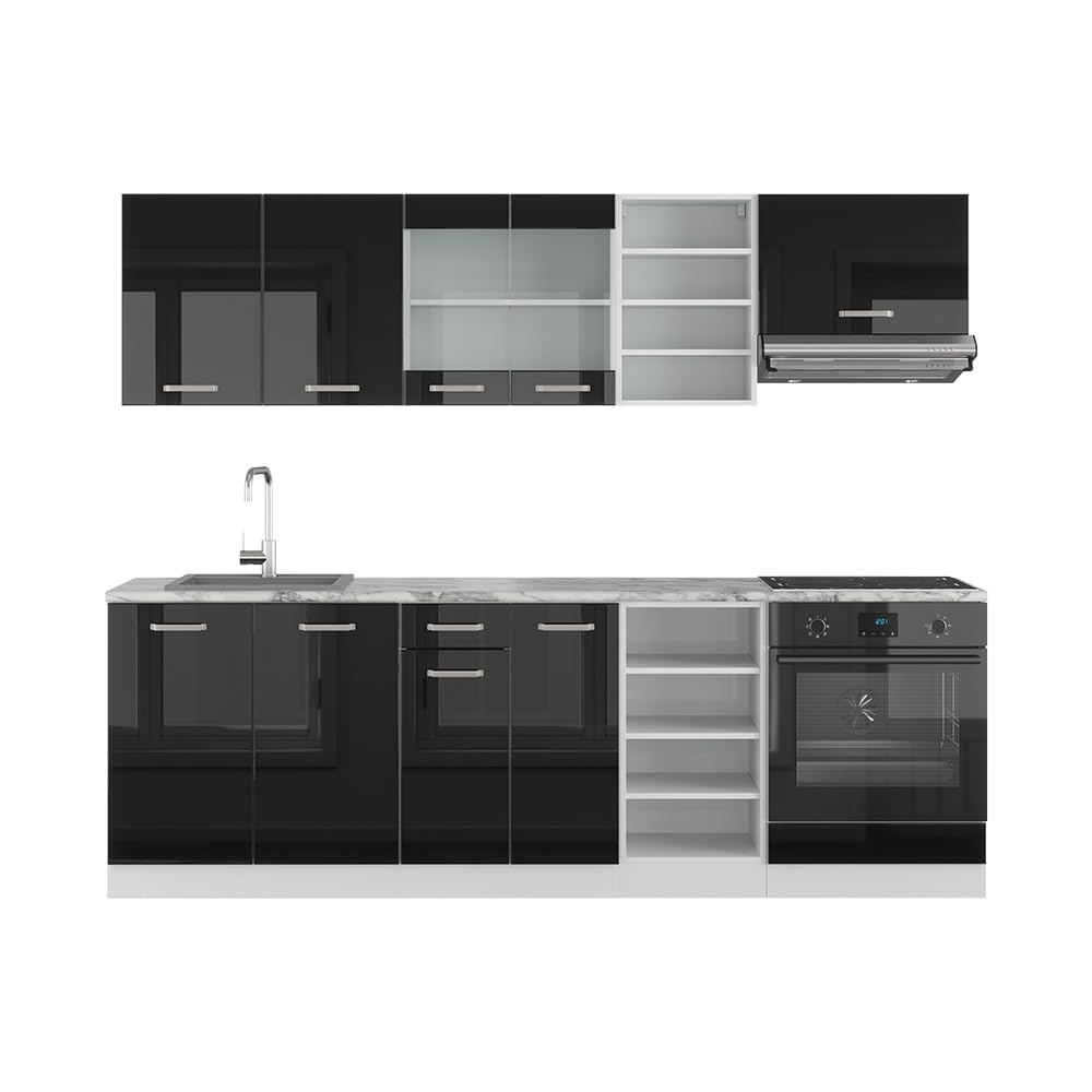 Vicco Cucina componibile R-Line, Nero lucido/bianco, 240 cm