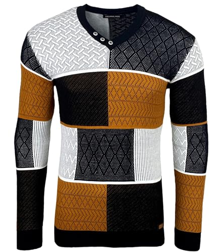 Subliminal Mode Jersey cálido con patrón de cuadros, multicolor, suéter para hombre BX52200, Negro , XXL