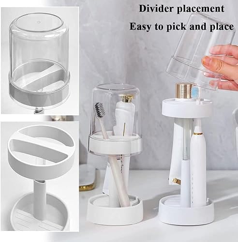 Miniatura 6 de 1 soporte para cepillos de dientes con tapataza y 2 ranuras, soportes para cepillos de dientes eléctricos de altura ajustable para baños, compatible