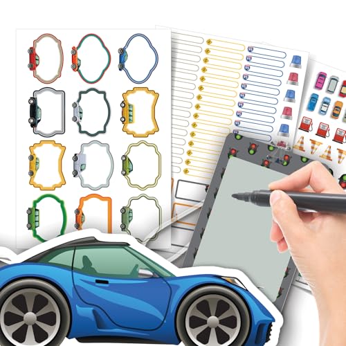 Etiqueta Escolar Menino com TAG + Caneta (Carrinhos Kids, Etiquetas + 1 TAG de Mochila)