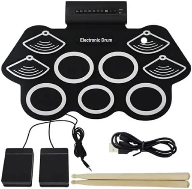 Bateria Eletrônica Portátil 9 Pads com Pedais e Baquetas – Kit de...