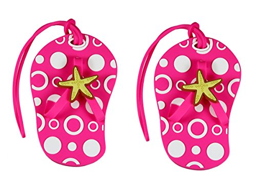 Set of 2 Beach Themed Hot Pink Flip Flop Luggage Tags w/Starfish