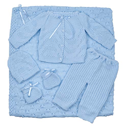 FLVFF Baby Crochet Blanket Outfit Newborn Beautiful Clothing 5 Pieces Set (BB3) (Light Blue)