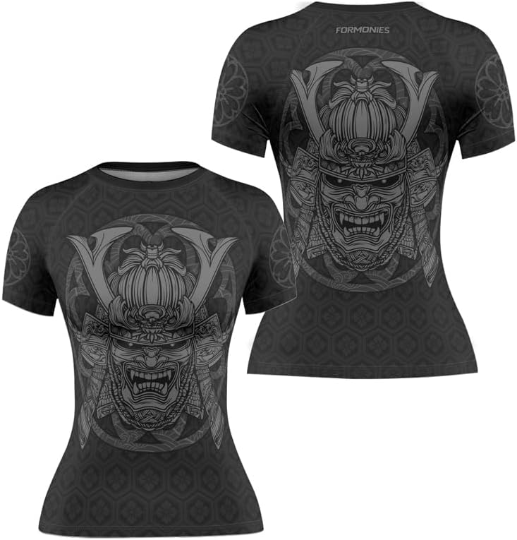 FORMONIES Samurai Women’s Rash Guard Short Sleeve – BJJ MMA Base Layer Compression Shirt for Grappling & No-Gi