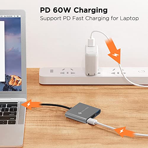USB C to HDMI Hub, 3 in 1 Adattatore USB C HDMI con HDMI 4K@30Hz, USB 3.0, e PD 60W Docking Station Compatible con Macbook Pro/ChromeBook Pixel/Surface/iPad Pro/Steam Deck - Hub USB - Immagine 4