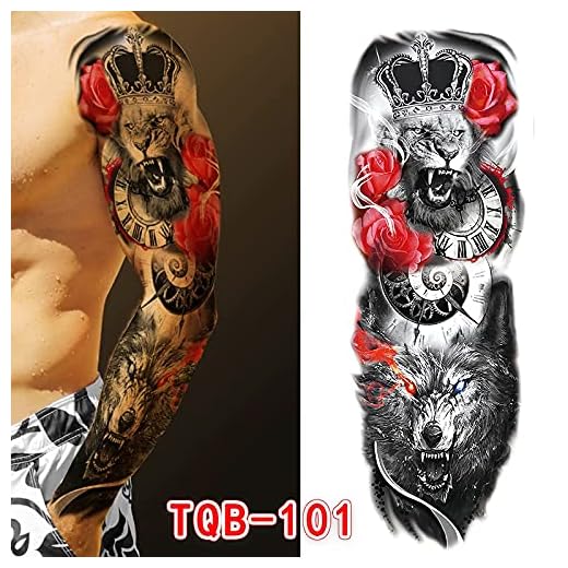 Vattentät Tillfällig Tatuering Klistermärke Full ARM Big Skull Old School Tattoo Sticker Mäns och Kvinnors Flash Fake Tattoo 1pc (Color : TQB-101)