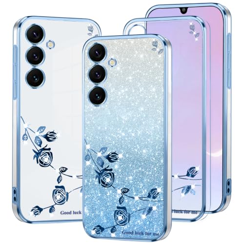 Coque Samsung A25 résolvant le jaunissement grâce au silicone bleu pailleté