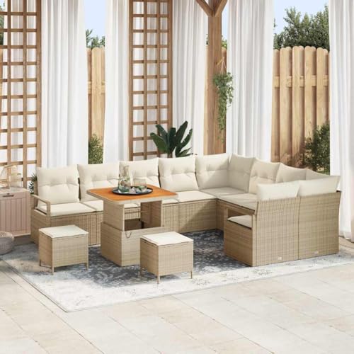 INLIFE Ensemble de canapé de Jardin 12 pcs Beige Poly rotin-3362561