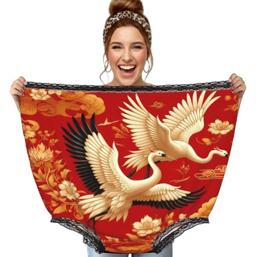 Culotte géante noire motif grues chinoises et pivoines pour une fête de famille réussie