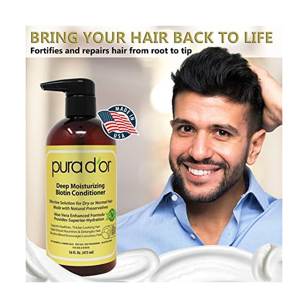 PURA-DOR-Biotin-Deep-Moisturizing-Conditioner-Thickens-Softens-Smooths-Moisturizes-For-Dry-Frizzy-Damaged-Hair-Made-w-Argan-Oil-Pumpkin-Rosemary-Honeysuckle-Vitamin-E-Men-Women-16oz PURA D'OR Deep Moisturizing Biotin Conditioner (16oz) Thickens, Softens, & Moisturizes Dry, Frizzy, Damaged Hair w/Argan Oil, Pumpkin, Rosemary, Honeysuckle, Vitamin E, Men Women (Packaging may vary)