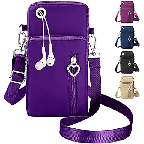 Phone Bags for Women Crossbody, Nylon Crossbody Phone Bag Mobile Phone Pouch with Long Strap, Ladies Cell Phone Crossbody Bag Small Shoulder Bag with Zip Coin Purse Wallet Birthday Christmas Gifts Cover