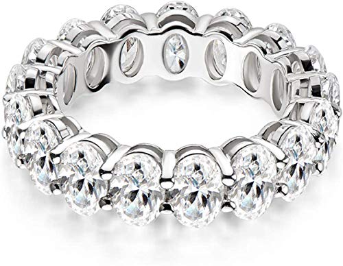 Savlano 18K White Gold Plated Cubic Zirconia Oval Cut Eternity Ring Band for Women3