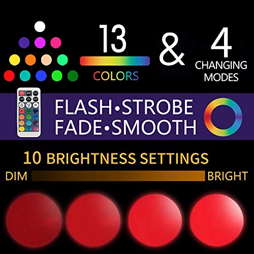 IOKUKI Pool Toys 16'' Inflatable LED Light Up Beach Ball with Remote, 13 Colors/4 models/10 Grade Brightness Glow Ball Great for Beach Pool Party Outdoor Games and Decorations -1PCS - Thumbnail 2