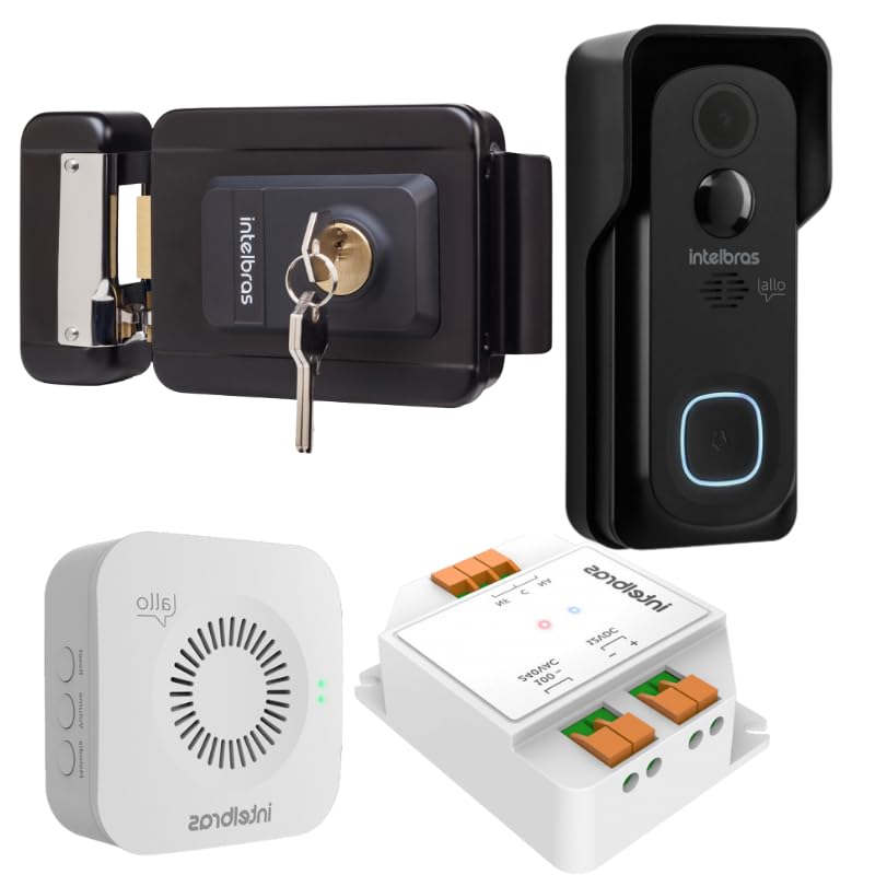 Kit Vídeo Porteiro Interfone Wi-fi Allo W5+ e Fechadura FX2000 PRETA