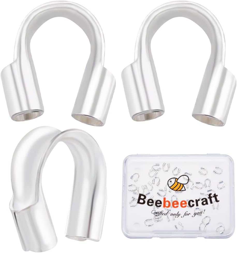 Beebeecraft 1 Box 40Pcs Wire Guardian 925 Sterling Silver U Shape Wire Guard Loops 0.6mm Thread Protector for Jewelry Making Earring Bracelet Necklaces