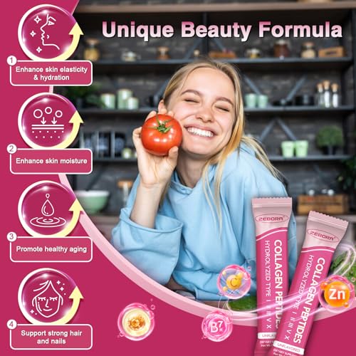 ZEBORA Collagen Peptides Powder Packets with Hyaluronic Acid, Biotin, MCT - Multi Hydrolyzed Collagen with 5 Billion Probiotics - Support Skin Hair Nail Joints & Gut Health - 30 Stick Packs - Thumbnail 3