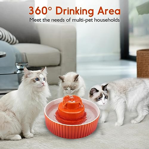 Image of Lawfery Ceramic Cat Water Fountain, 2.1L /70oz Cat Fountain with 3 Carbon Filters and 2 Water Pumps, Cupcake Pet Water Fountain for Cats and Dogs (Orange)