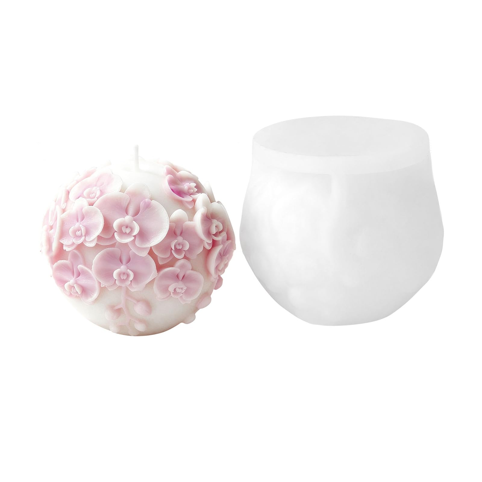 Elnwnnkc Silicone Mold Flower Relief Sphere for Home Making, Decorative Wax, Resin, Soap and Plaster Floral Mold Silicone Wax Sphere Decorative Casting Making Plaster Resin Soap Home