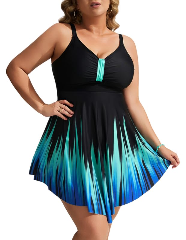 Hanna Nikole Badeanzug Damen Mit Cups GroßE GrößE Badekleid Einteiler Bauchweg Badeanzug Shape Bademode GerüSchter Schwimmanzug Weiche Strandmode Mit Badeshorts &Verstellbarer Schultergurt