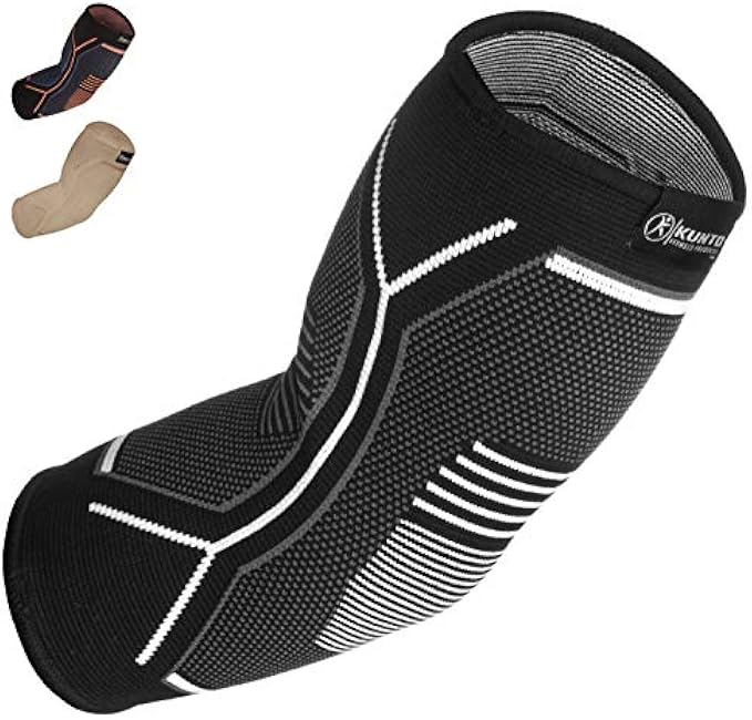 Kunto Fitness Elbow Brace Compression Support Sleeve (Shipped From USA) for Tendonitis, Tennis Elbow, Golf Elbow Treatment - Reduce Joint Pain During Any Activity!