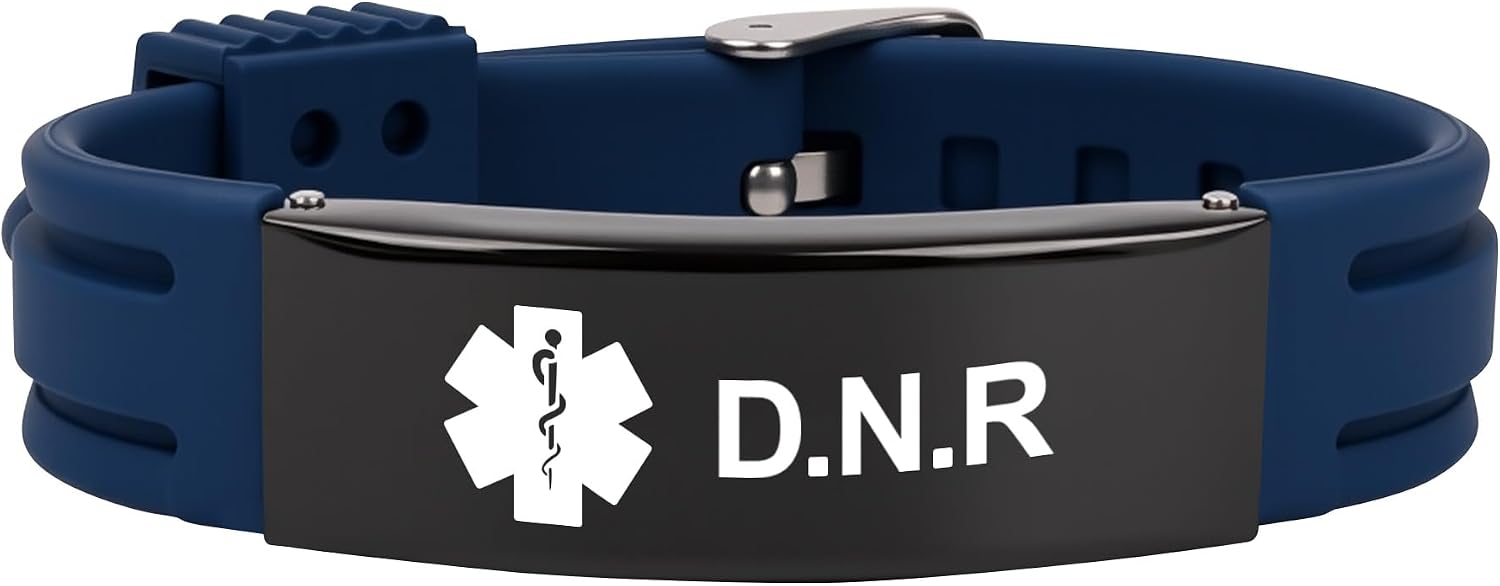Medical Alert Bracelet for Women Men, Adjustable Medical Alert ID Silicone Wristband for Diabetic D.N.R Pacemaker Epilepsy