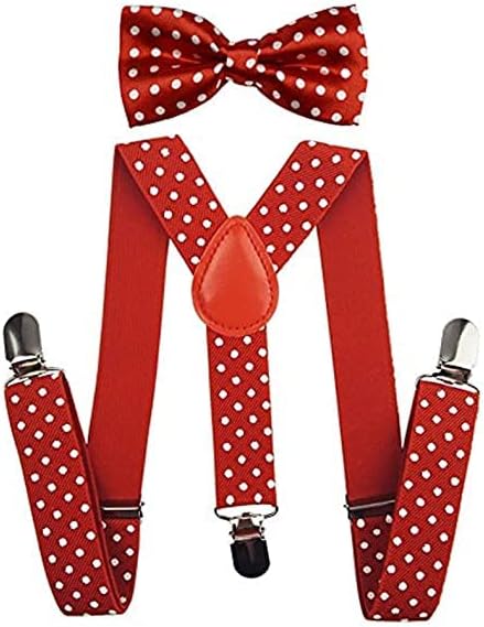 CLOTHERARed Music Notes Suspender with Diamond Bow Tie Set for Kids aged 5 to 15 yrs