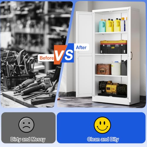 Image of GAIOUS 63 inch Tall Metal Storage Cabinet White Cupboard Kitchen Pantry Cabinet