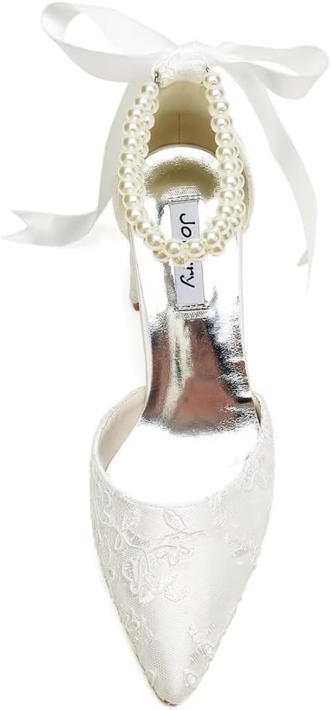 Block Heel Wedding Shoes for Bride Pointed Toe Pearl Wedding Heels Bridal Shoes - Image 4