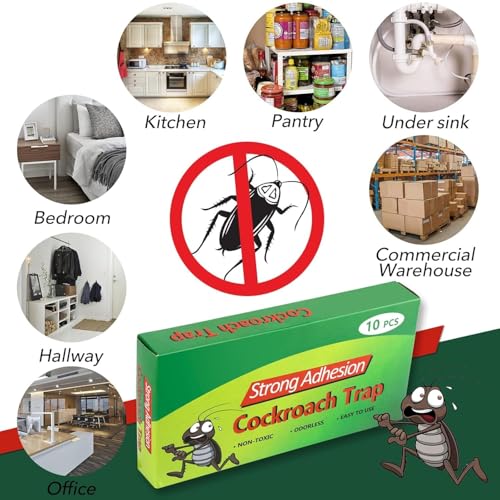 Image of Sticky Cockroach Trap with Strong Adhesive Glue Board, Pesticide-Free, Non-Toxic, Multicolor, for Kitchen, Room and Office, Safe for Pets and Kids (Pack of 5)