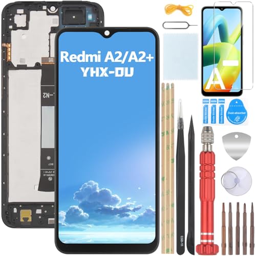 YHX-OU 6.52'' Schwarz+Rahmen Display Für Xiaomi Redmi A2 Redmi A2+ LCD Display Touchscreen Ersatz Bildschirm Glas Assembly mit Werkzeug + 1 Stück Schutzfolie