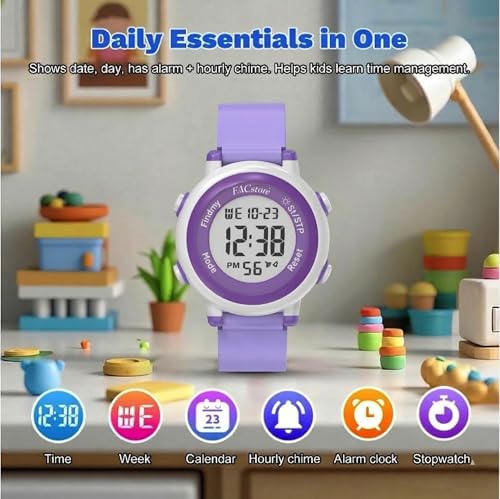 Image of BAWY Kids Tracking Watch Compatible with Apple Find My | Digital Watch with Tag for Kids Tracker Bluetooth GPS 30M Outdoor Range No Sim Needed | Anti-Lost Alert, Alarm, Waterproof Watch (Purple)