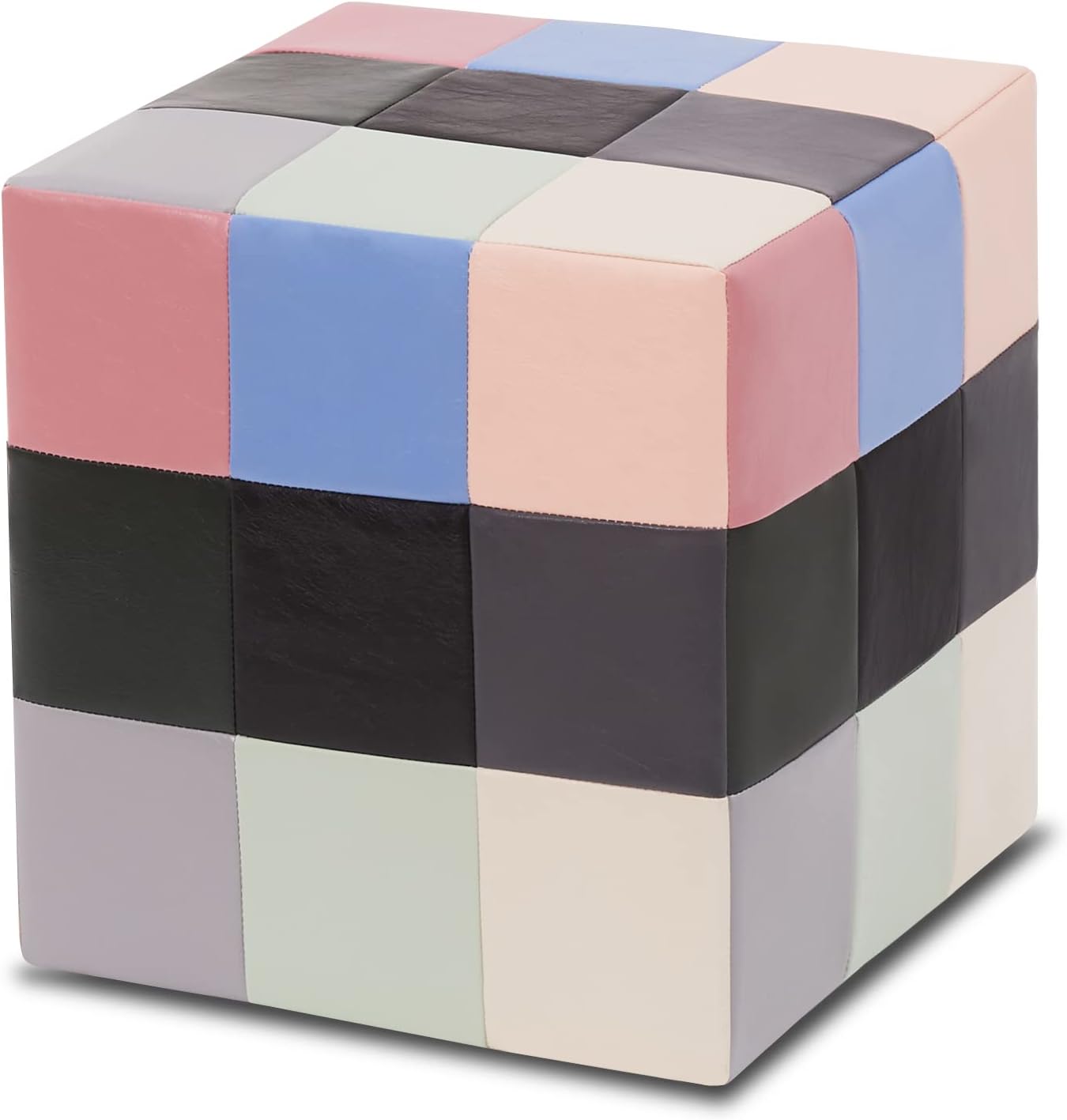 Faux Leather Ottoman Square Footrest Upholstered Hand